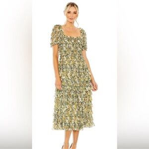 Mac Duggal Multicolor Ruffle Midi Dress